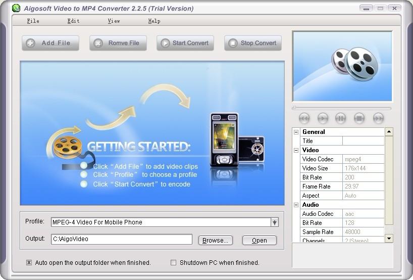 Video to MP4,Aigo Video to MP4 Converter,MP4转换器